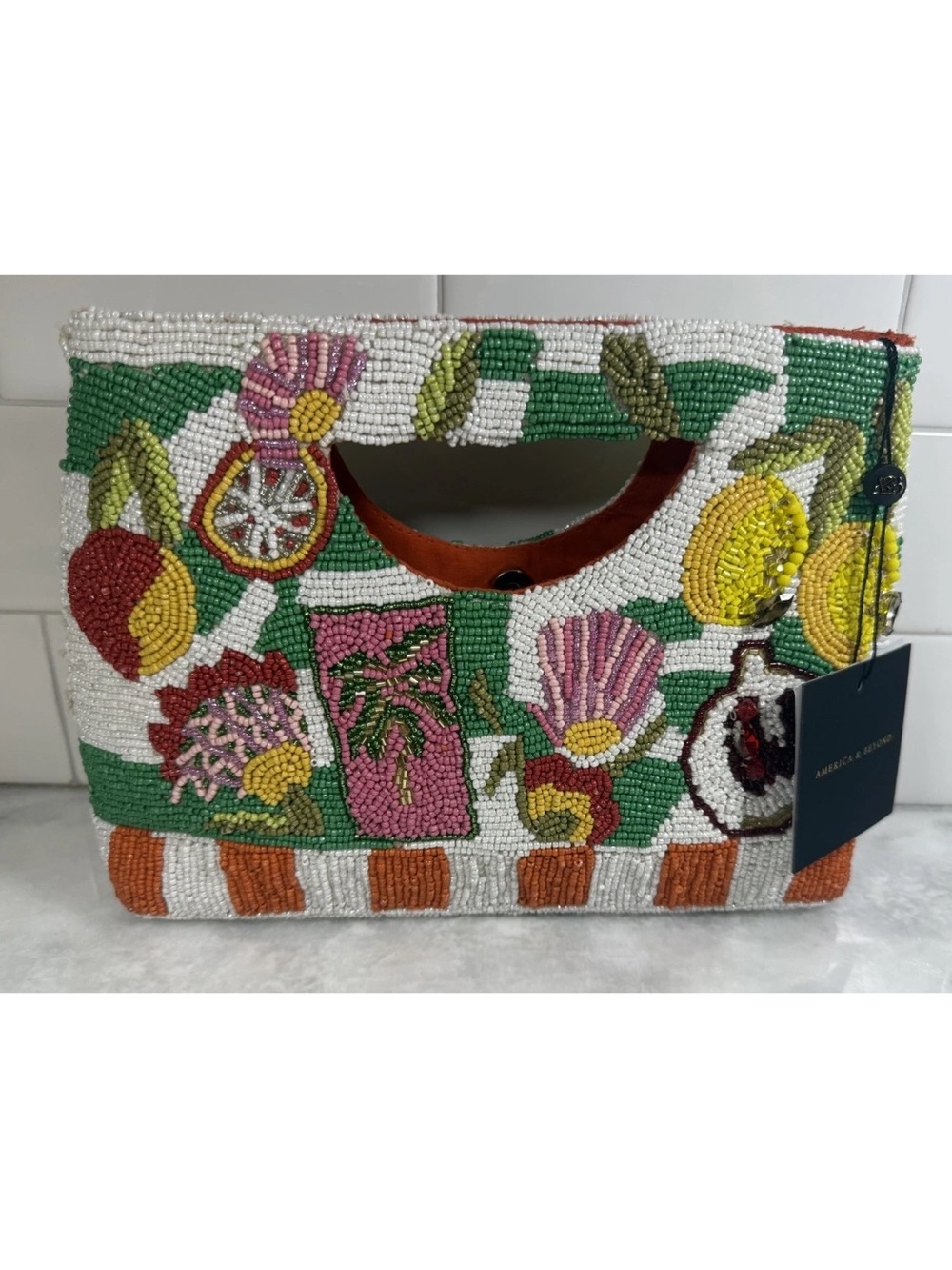NWT America And Beyond Beaded Colorful Fruit Shell Clutch W/Removable Strap
